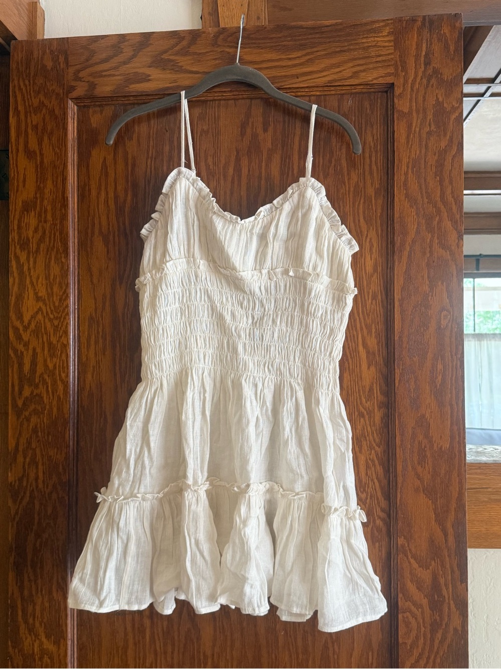 J. Crew Cream Smocked Ruffle Mini Dress